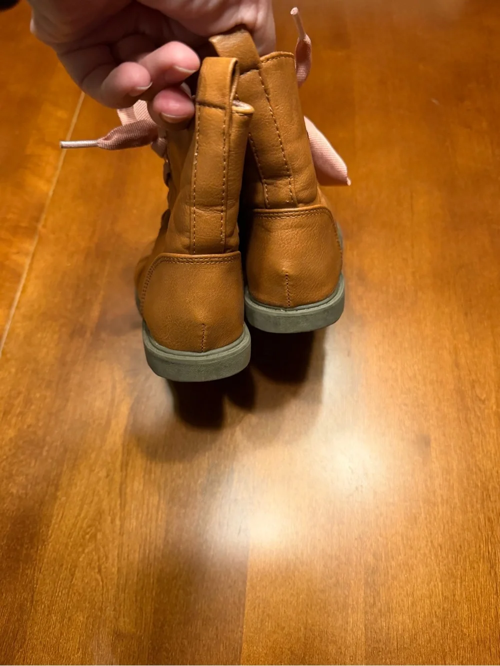 Cat & Jack Brown Kids Lace-Up Boots with Pink Ribbon Laces